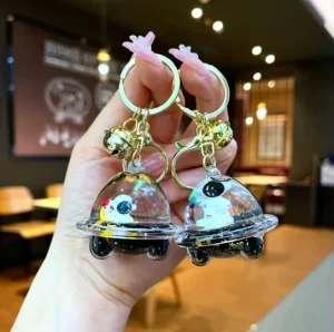 Entry to the Astronaut Space Ship Floating Bottle Keychain Cute Floating Liquid Space Flow Sand Bottle Keychain