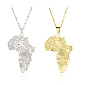 Ethnic African Map Pendant Necklace Earrings Gold Silver Stainless Steel Jewelry for Hiphop Style Gifts for Women Man