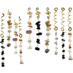 Ethnic Natura Stone & Crystal & Metal Multi Color Hair Charms for Braids Dreadlock Accessories Women’s Pack of 6