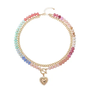 Ethnic Style Cross Border Women’s Necklace Color Beaded Clavicle Chain With Stacked Love Heart Pendant Necklace For Women