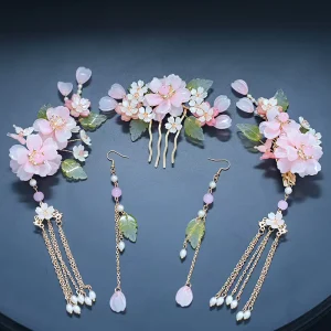 Ethnic Style Glazed Hair Crown Side Clip Set Ancient Han Dynasty Tassel Hair Accessories Costume Hair Comb