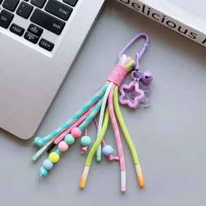 Ethnic Style Handmade Nylon Tassel Backpack Charm Keychain Beaded Mobile Phone Hanging Pendant Rope