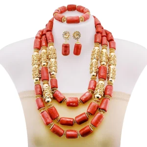 Ethnic-style Red Coral Bead Jewelry Set with an Openwork Pendant Suitable for Brides and Wedding Anniversaries YL3116