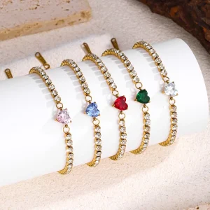Euro American Cross Border Light Luxury HighEnd Style Full Crystal Zircon Heart Iron Electroplated Bracelet Women