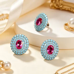 Euro-American Fashion Luxury Gemstone Ring Earrings Women’s Jewelry Set for Banquet Accessories