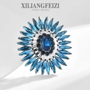 Euro-American Luxury Austrian Blue Crystal Brooch Customizable Fashion Coat Corsage Pin for Weddings Parties Gifts