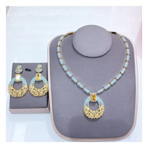 Europe America Luxury Heavy Industry Inlay Zircon Ring Necklace Earrings Set High end Party Wedding Dress Accessories