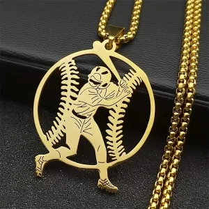 Europe America Stainless Steel Punk Hip Hop Unisex Sports Link Chain Baseball Player Softball Pendant Necklace Trendy Fashion