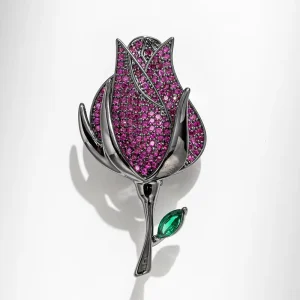 Europe America Vintage High end Rose Brooch Heavy Industry Fashion Luxury Copper Zircon Flower Pin Coat Accessories