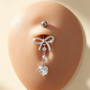 Europe United States Cross Border Stainless Steel Belly Button Nail Bow Zircon Ring Fashion Body Piercing Jewelry Unisex
