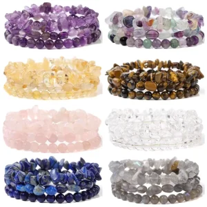 Europe United States Cross-border Fashion Jewelry 6mm Natural Stone Gold Bracelet Powder Crystal Tiger Eye Agate Combination Set