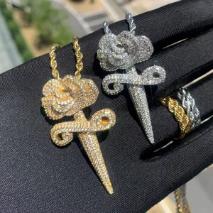 Europe United States INS Flower Personality Pendant Hip Hop Fashion Trend Copper Zircon Bamboo Chain Men’s Necklace