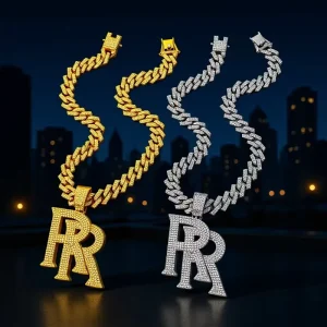 Europe United States New Hot Zinc Alloy Electroplated RR Double Logo Pendant Necklace Bamboo Hip Hop Unisex Personality