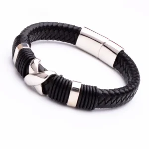 Europe United States Unisex Classic Leather Charm Bracelet Zinc Alloy Silver Black Plated Fashion Design for Anniversary Gift