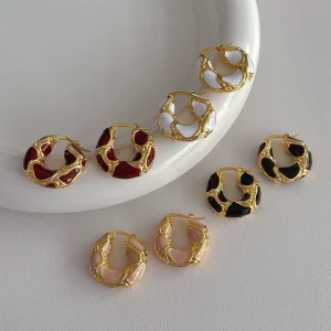 Europe and America Fashion Gold Jewelry Women Girls Enamel Crystal Stud Earrings Hoop Earrings