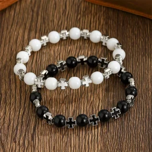 Europe and United States Fashion Geometric Cross Bracelet for Men and Women Niche Elastic Beaded Bracelet