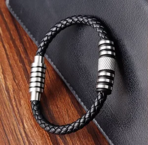 Europe and the United States Cross border Accessories Fashion Retro Men’s Leather Bracelet Personalized Woven Titanium