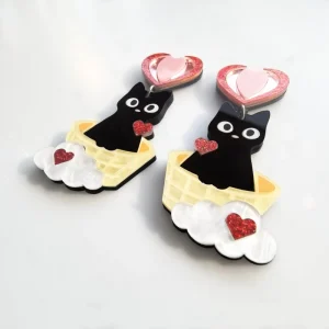 European Acrylic Heart Adorable Earrings Cute Hot Air Balloon Cloud Heart Kitten Earrings Accessories for Women