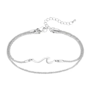 European American 14K Gold Anklet High End Versatile Fashion Chain Bracelet Double Layer Wave Shaped Starry Sky Plating Alloy