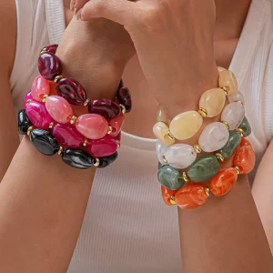 European American Acrylic Geometric Beaded Bracelet Plating Personality Exaggerated Niche High End Fashion Bangles