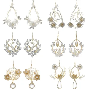 European American Alloy Crystal Wedding Earrings Vintage Pearls Crystal Pearl Bridal Hair Accessories