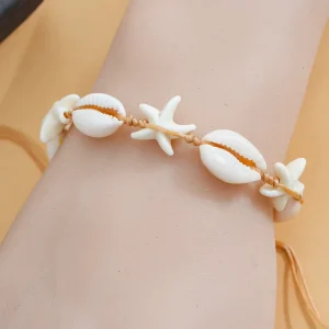 European American Bohemian Christian Beach Ocean Style Handmade Woven Starfish Shell Unisex Charm Bracelet Gift Niche Simple