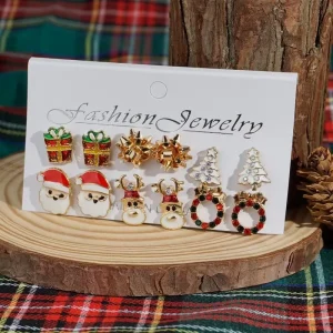European American Christmas Series Cute Joker Elk Snowflake Earring Charms Gold Plated Women’s Drop Earrings Alloy Jewelry