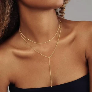 European American Cross Border Bestseller Layered Y Shaped 18K Gold Waterproof Colorfast Tassel Inlaid Bead 4 Styles Necklace