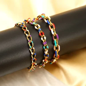 European American Cross Border Color Dripping Oil Cuban Stainless Steel Bracelet Female High Quality Sense Joker