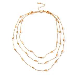 European American Cross-border Demi-luxury Stainless Steel Multi-layer Long Stacked Gold Bean Necklace Women Snake Fashionably