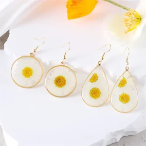 European American Cross-border Fashion Personalized Sunflower Alloy Zinc Alloy Drop Earrings Niche Design Dried Flower
