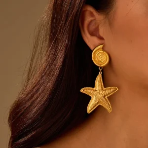 European American Cross border Ins Summer Ocean Vacation Style Stainless Steel Women’s Electroplated Casual Light Earrings