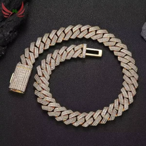 European American Cross border Jewelry Hip hop 20mm Double row T shaped Cubic Zirconia Rhombus Bamboo Chain Thick Necklace
