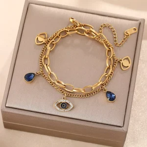 European American Cross border Personalized Eye Electroplated Stainless Steel Charm Bracelet Crystal Rhinestone Trendy Fashion