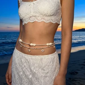 European American Cross border Seaside Resort Style Starfish Shell Pendant Zinc Alloy 90cm Chain Fashionable Body Chain