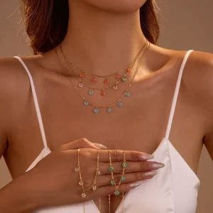 European American Cross border Summer Bohemian Style Handmade Stainless Steel Beaded Flower Necklace Set 41 50cm Seaside Fashion