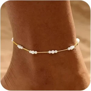European American Cross-border Women’s Stainless Steel Imitation Pearl 18K Gold Plated Anklet High-end Fashionable Personalized