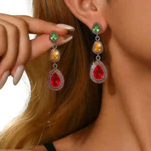 European American Crystal Atmosphere Luxury Tassel Tungsten Teardrop shaped Drop Earrings Jewelry Exaggerated