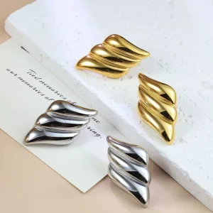 European American Exaggerated 18k Gold Plated Stainless Steel Cast Wing Earrings Ear Stud Earrings Jewelry SS 063