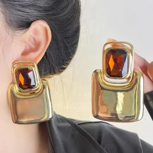 European American Exaggerated Square Crystal Earrings Vintage Fashion Earrings and Ear Bone Clips