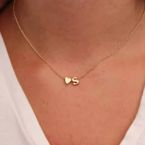 European American Fashion Accessories Alloy Gold Heart Single Layer Letter Necklace Women S Pendant Short Clavicle Chain Gift