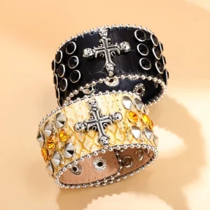 European & American Fashion Bracelets for Women, Bohemian Heart Rhinestone Magnetic Clasp Bangle, Soft PU Faux Leather Wristband