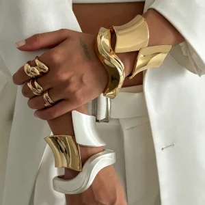 European American Fashion Charm Bracelets Cross Border Irregular Opening Simple Trimming Alloy Jewelry Suit