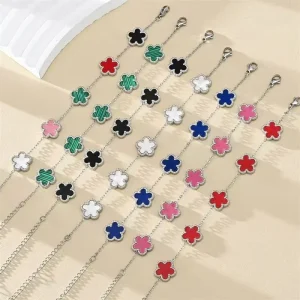 European American Fashion Classic Silver Five Leaf Clover Shell Bracelet for Women Non-Fading Trendy Simple Accessories