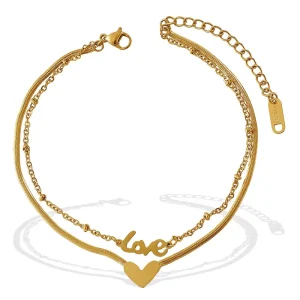 European American Fashion Double-Layer Heart Shape Stainless Steel Anklet for Women
