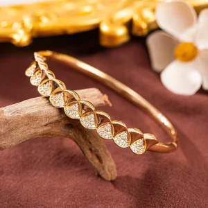 European American Fashion Personalised Ginkgo Design Micro Inlaid Zircon Gold Silver Plated Women’s Bracelet