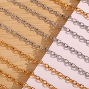 European American Fashion Simple 316 Stainless Steel Minimalist Bamboo Chain 18K Gold Plated Women’s Necklace Set Daily Use