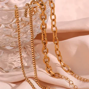 European American Fashion Simple Unique 316 Stainless Steel Plated 18K Gold Handmade Box Chain Anklet Geometric Shape for Women