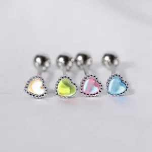 European American Fashion Stainless Steel Opal Heart-Shaped Tongue Nail Body Jewelry