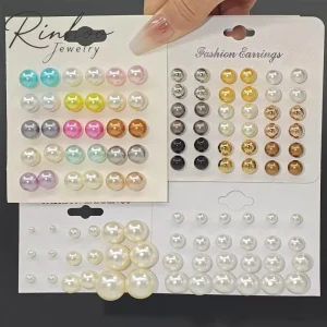 European American Fashion Women Pearl Channel Stud Earrings Set Trendy Geometric Pattern Gift Non Allergic